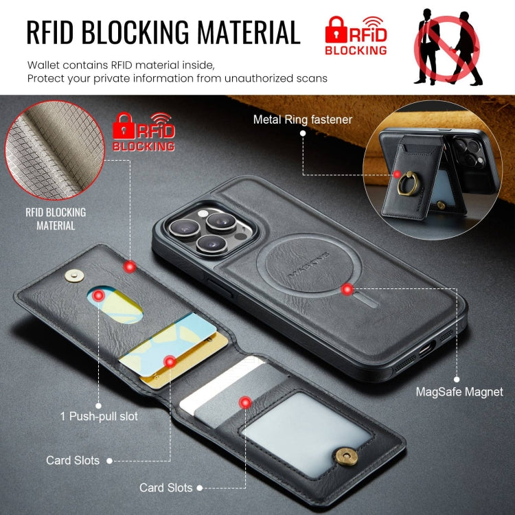 For iPhone 14 MAGKING K1 MagSafe Detachable Wallet RFID Back Cover Phone Case(Black)