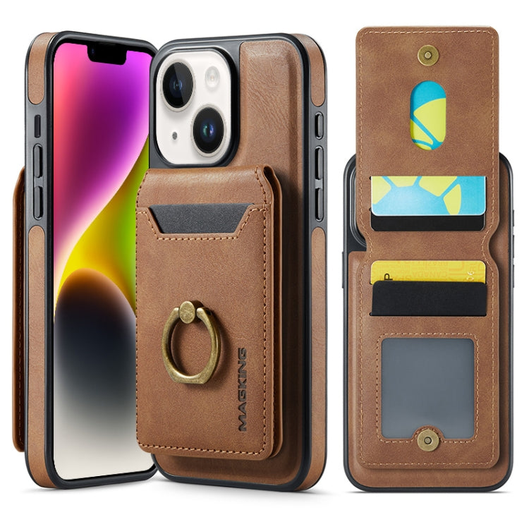 For iPhone 14 MAGKING K1 MagSafe Detachable Wallet RFID Back Cover Phone Case(Brown)