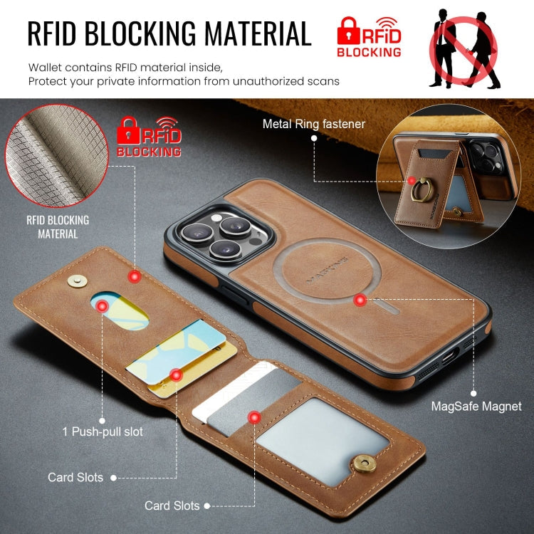 For iPhone 14 MAGKING K1 MagSafe Detachable Wallet RFID Back Cover Phone Case(Brown)