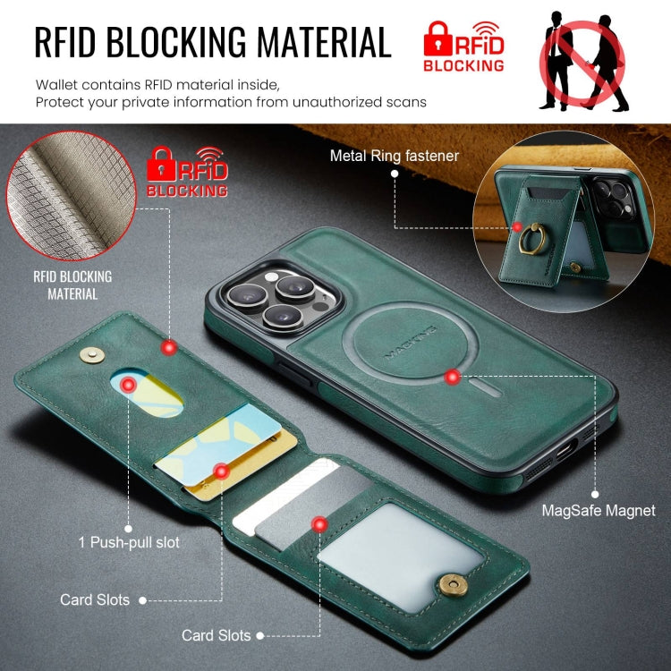 For iPhone 14 MAGKING K1 MagSafe Detachable Wallet RFID Back Cover Phone Case(Green)