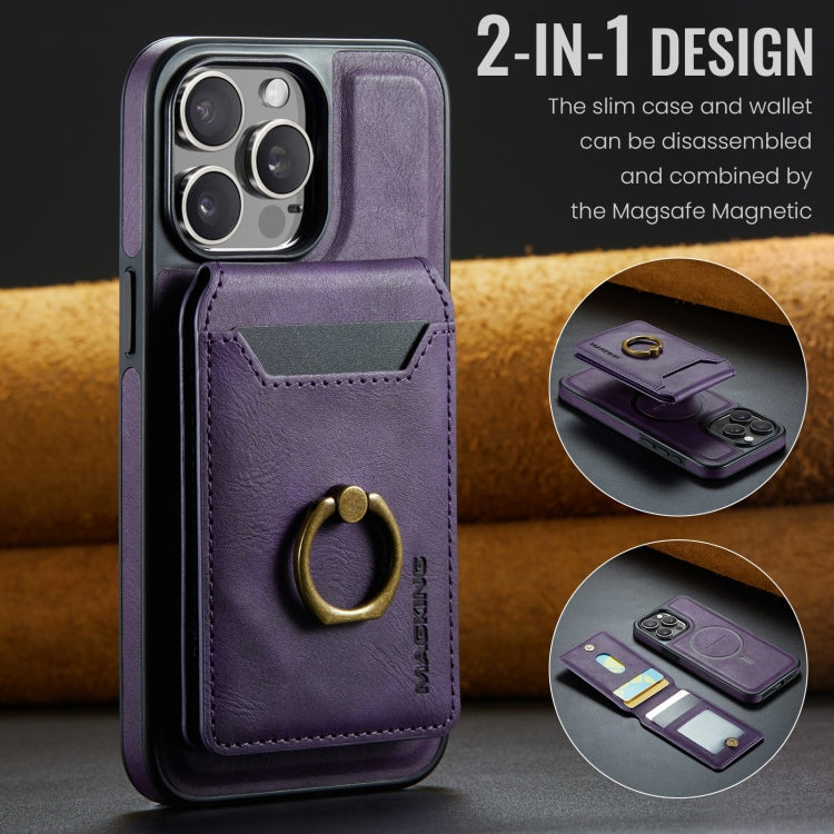 For iPhone 14 Pro MAGKING K1 MagSafe Detachable Wallet RFID Back Cover Phone Case(Purple)