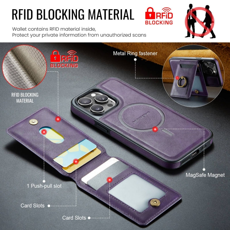 For iPhone 14 Pro MAGKING K1 MagSafe Detachable Wallet RFID Back Cover Phone Case(Purple)
