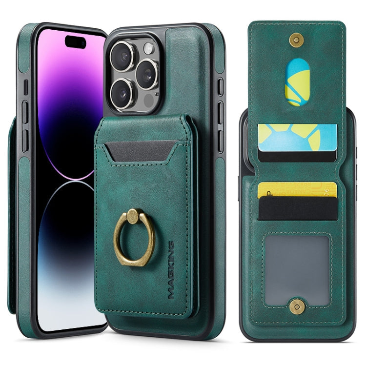 For iPhone 14 Pro MAGKING K1 MagSafe Detachable Wallet RFID Back Cover Phone Case(Green)