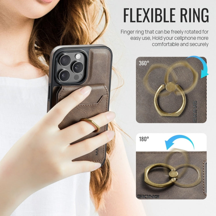 For iPhone 14 Pro Max MAGKING K1 MagSafe Detachable Wallet RFID Back Cover Phone Case(Coffee)
