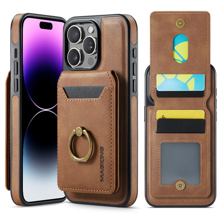 For iPhone 14 Pro Max MAGKING K1 MagSafe Detachable Wallet RFID Back Cover Phone Case(Brown)