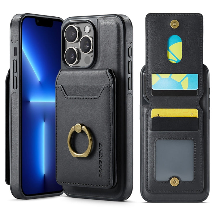 For iPhone 13 Pro Max MAGKING K1 MagSafe Detachable Wallet RFID Back Cover Phone Case(Black)