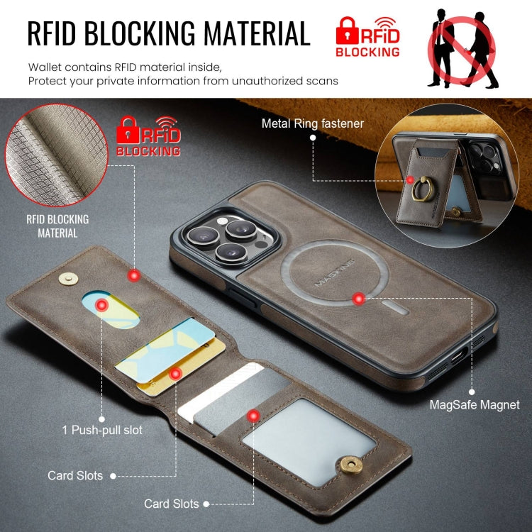 For iPhone 13 Pro MAGKING K1 MagSafe Detachable Wallet RFID Back Cover Phone Case(Coffee)