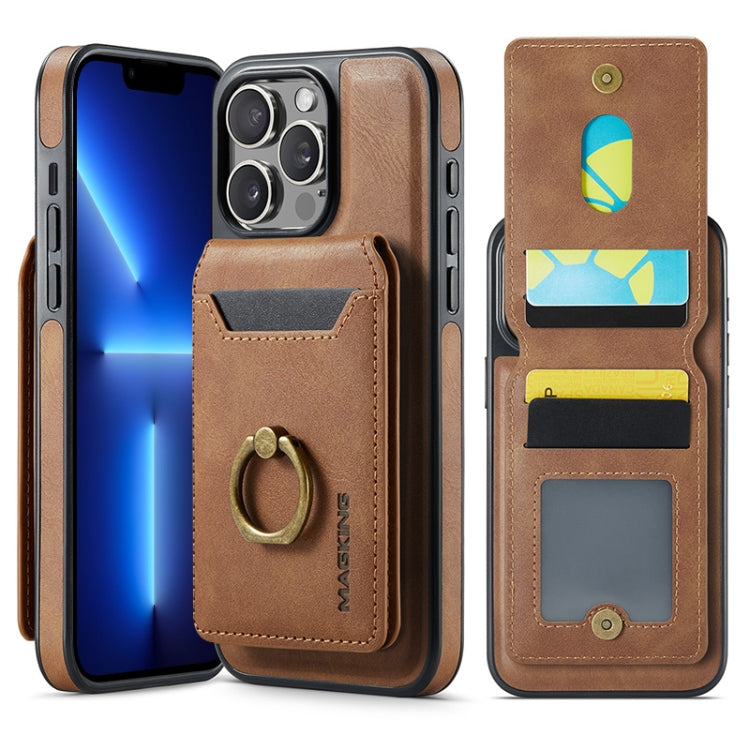 For iPhone 13 Pro MAGKING K1 MagSafe Detachable Wallet RFID Back Cover Phone Case(Brown)