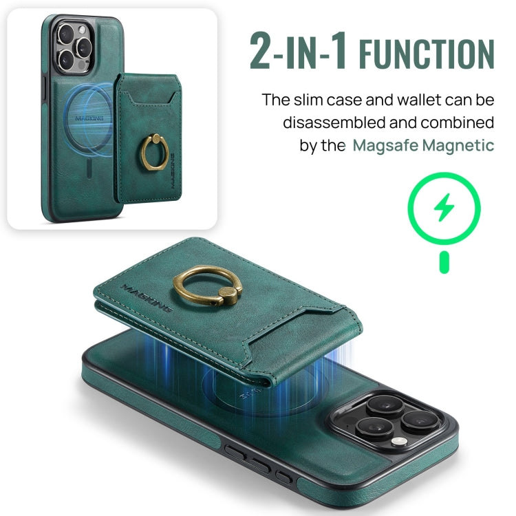 For iPhone 13 Pro MAGKING K1 MagSafe Detachable Wallet RFID Back Cover Phone Case(Green)