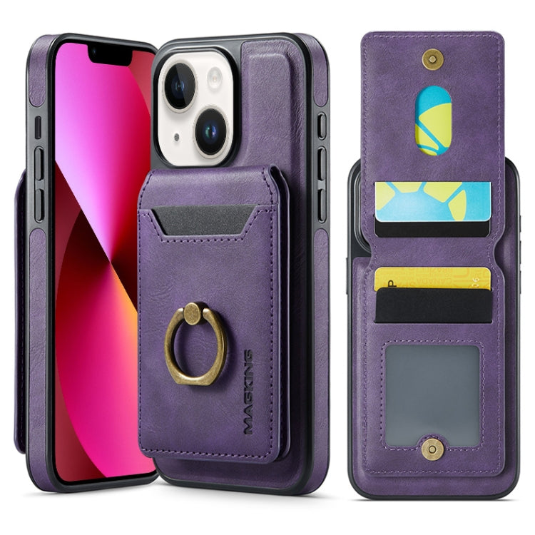 For iPhone 13 MAGKING K1 MagSafe Detachable Wallet RFID Back Cover Phone Case(Purple)