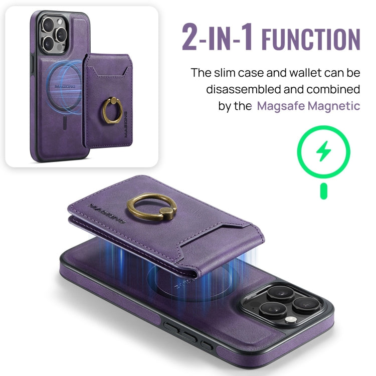 For iPhone 13 MAGKING K1 MagSafe Detachable Wallet RFID Back Cover Phone Case(Purple)