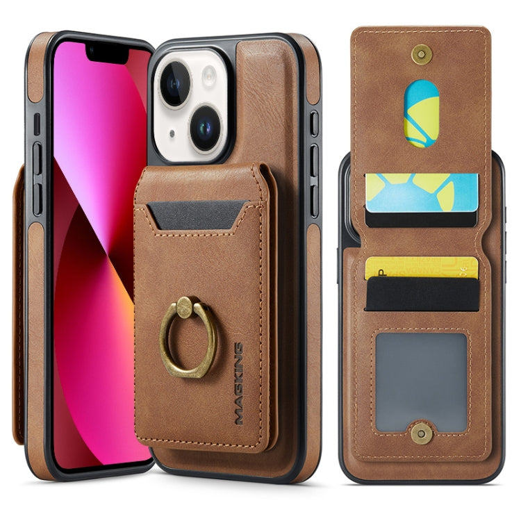 For iPhone 13 MAGKING K1 MagSafe Detachable Wallet RFID Back Cover Phone Case(Brown)