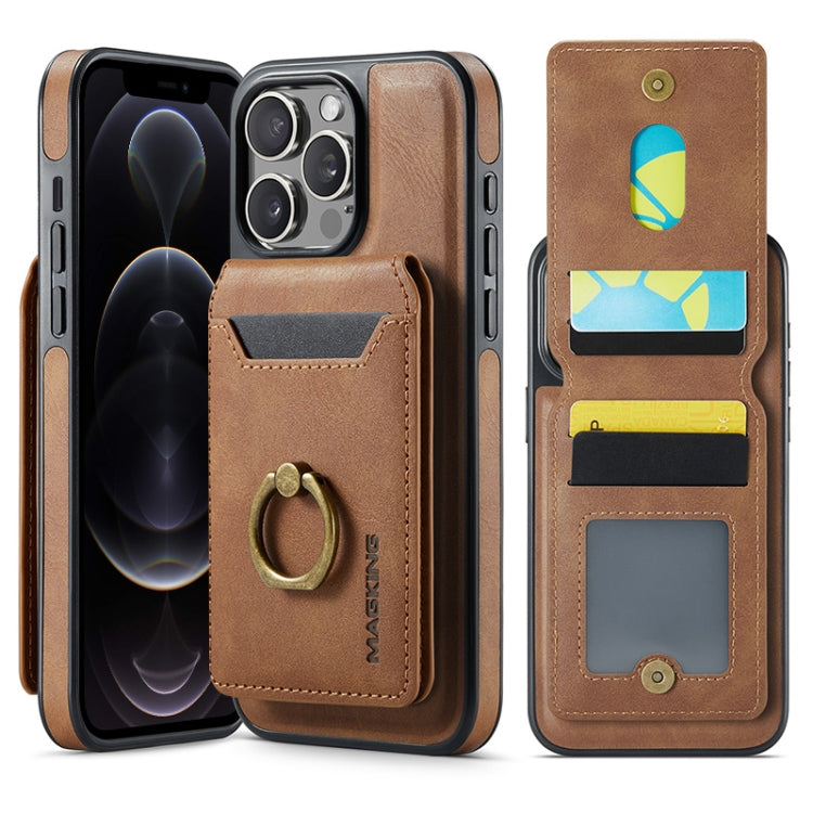 For iPhone 12 Pro Max MAGKING K1 MagSafe Detachable Wallet RFID Back Cover Phone Case(Brown)