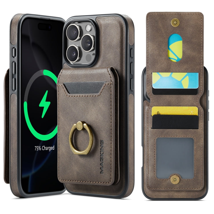 For iPhone 16 Pro Max MAGKING K1 MagSafe Detachable Wallet RFID Back Cover Phone Case(Coffee)