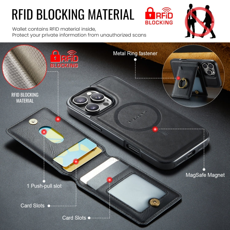 For iPhone 16 Pro Max MAGKING K1 MagSafe Detachable Wallet RFID Back Cover Phone Case(Black)