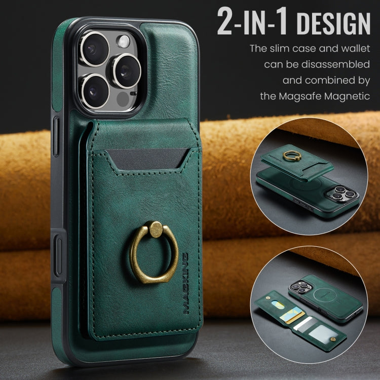 For iPhone 16 Pro Max MAGKING K1 MagSafe Detachable Wallet RFID Back Cover Phone Case(Green)
