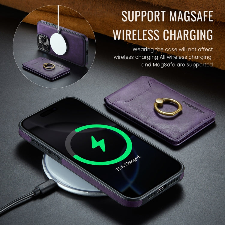 For iPhone 16 Pro MAGKING K1 MagSafe Detachable Wallet RFID Back Cover Phone Case(Purple)