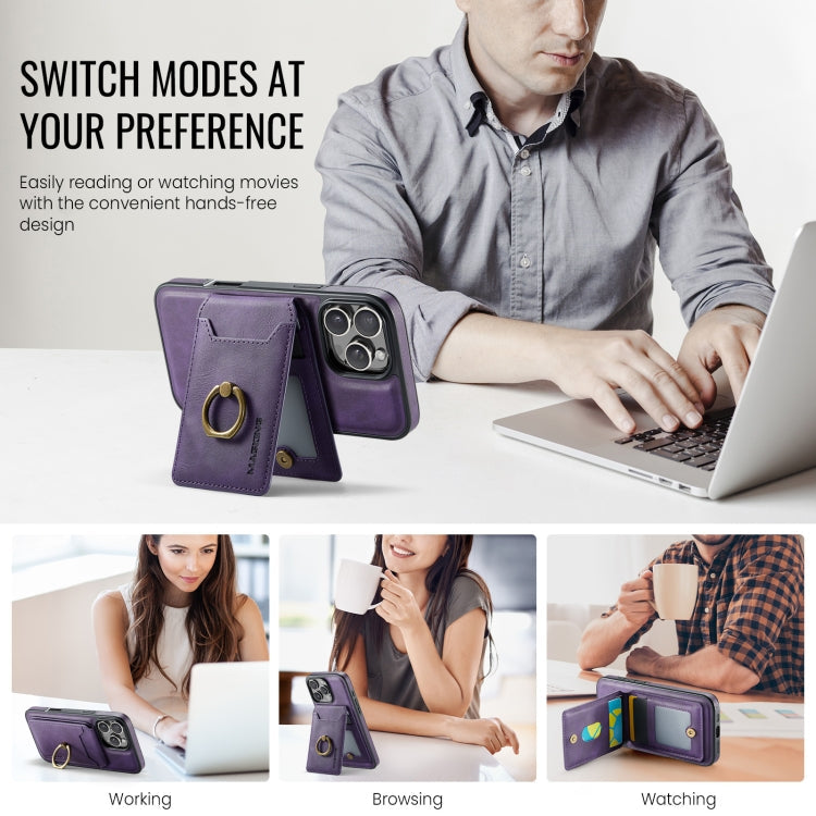 For iPhone 16 Pro MAGKING K1 MagSafe Detachable Wallet RFID Back Cover Phone Case(Purple)