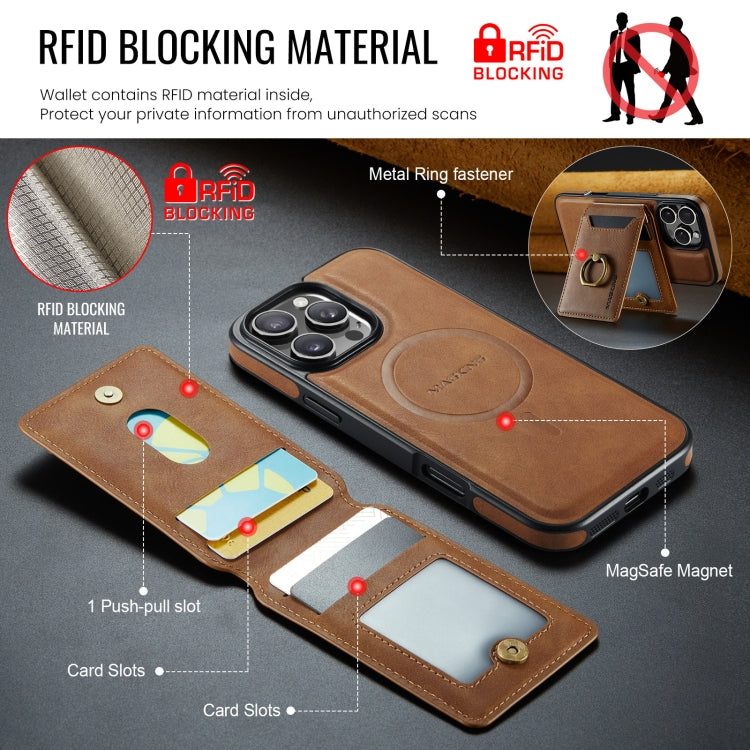 For iPhone 16 Pro MAGKING K1 MagSafe Detachable Wallet RFID Back Cover Phone Case(Brown)