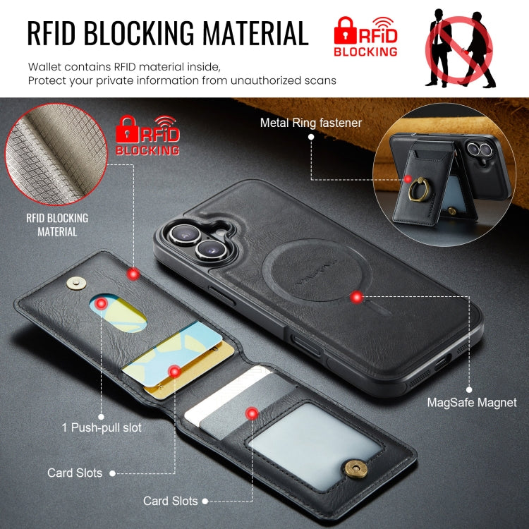 For iPhone 16 Plus MAGKING K1 MagSafe Detachable Wallet RFID Back Cover Phone Case(Black)