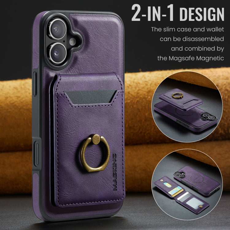 For iPhone 16 Plus MAGKING K1 MagSafe Detachable Wallet RFID Back Cover Phone Case(Purple)