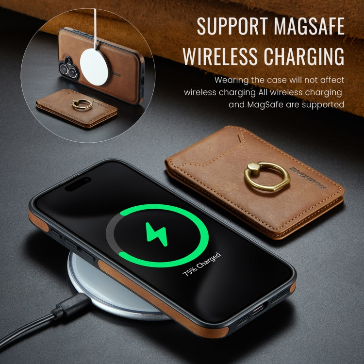 For iPhone 16 Plus MAGKING K1 MagSafe Detachable Wallet RFID Back Cover Phone Case(Brown)