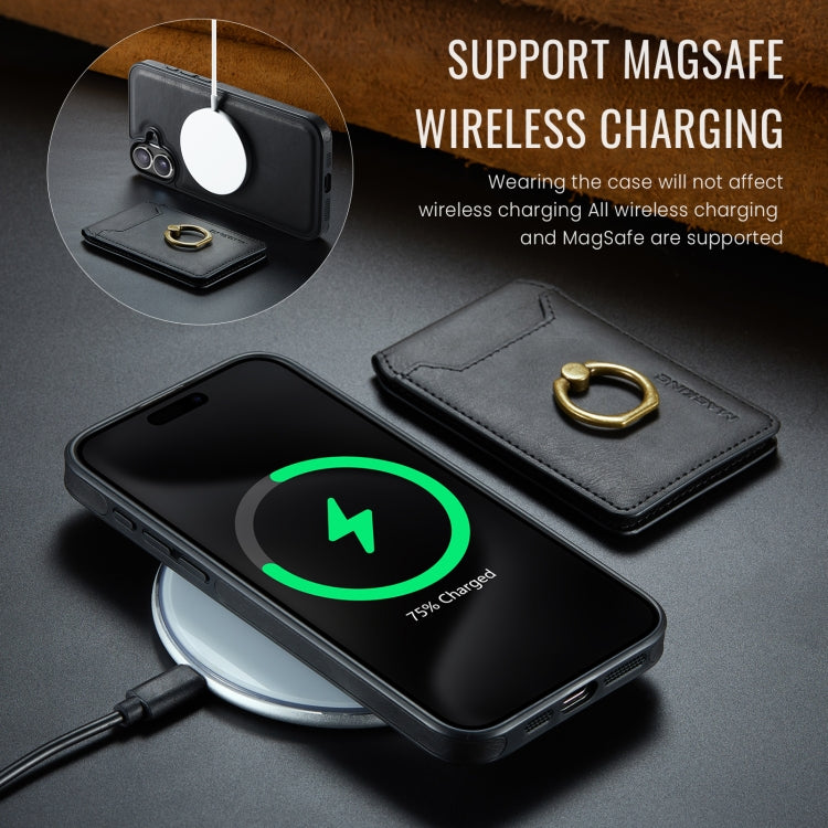 For iPhone 16 MAGKING K1 MagSafe Detachable Wallet RFID Back Cover Phone Case(Black)