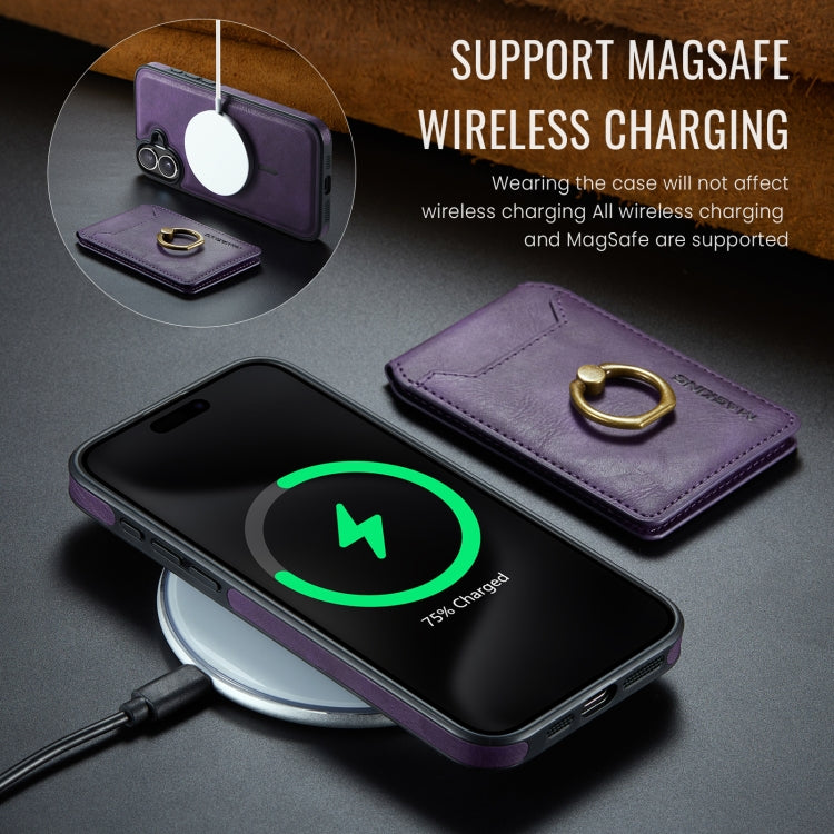 For iPhone 16 MAGKING K1 MagSafe Detachable Wallet RFID Back Cover Phone Case(Purple)