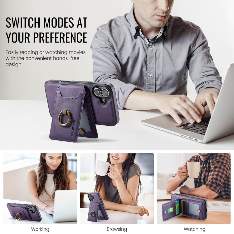 For iPhone 16 MAGKING K1 MagSafe Detachable Wallet RFID Back Cover Phone Case(Purple)