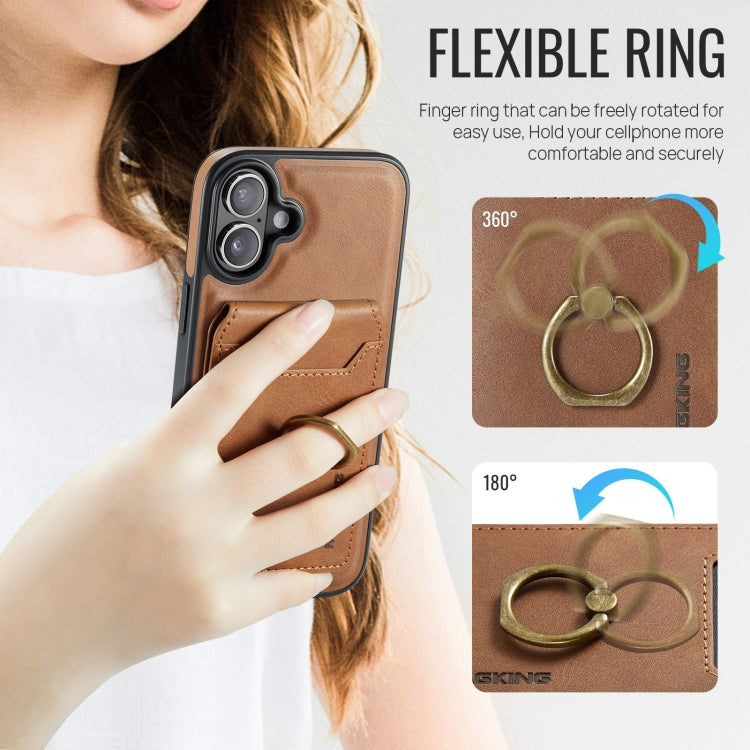 For iPhone 16 MAGKING K1 MagSafe Detachable Wallet RFID Back Cover Phone Case(Brown)