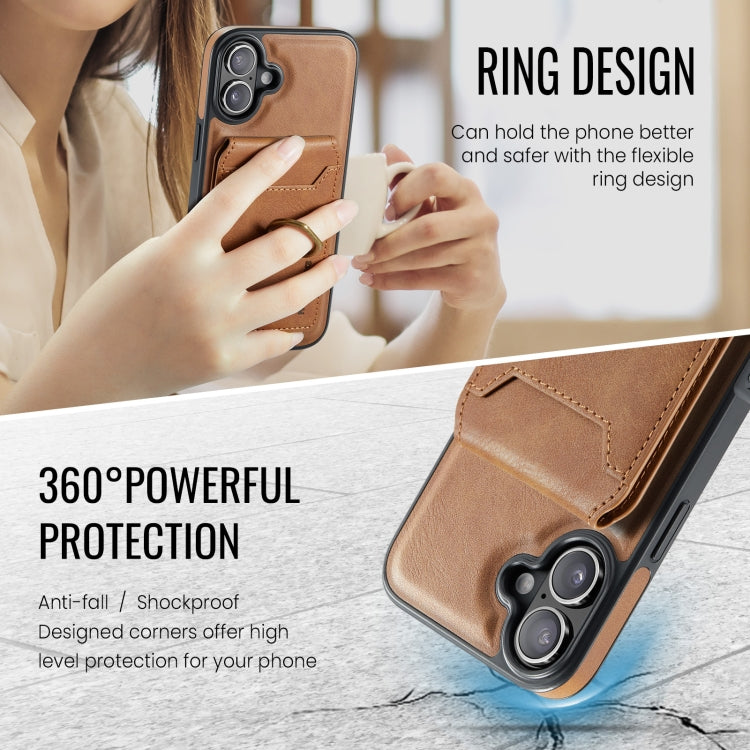 For iPhone 16 MAGKING K1 MagSafe Detachable Wallet RFID Back Cover Phone Case(Brown)