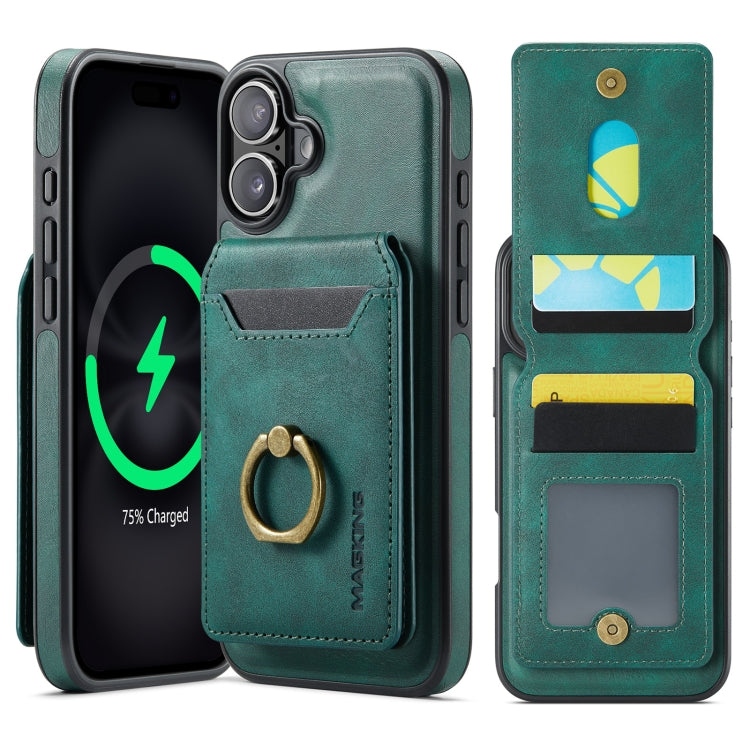 For iPhone 16 MAGKING K1 MagSafe Detachable Wallet RFID Back Cover Phone Case(Green)