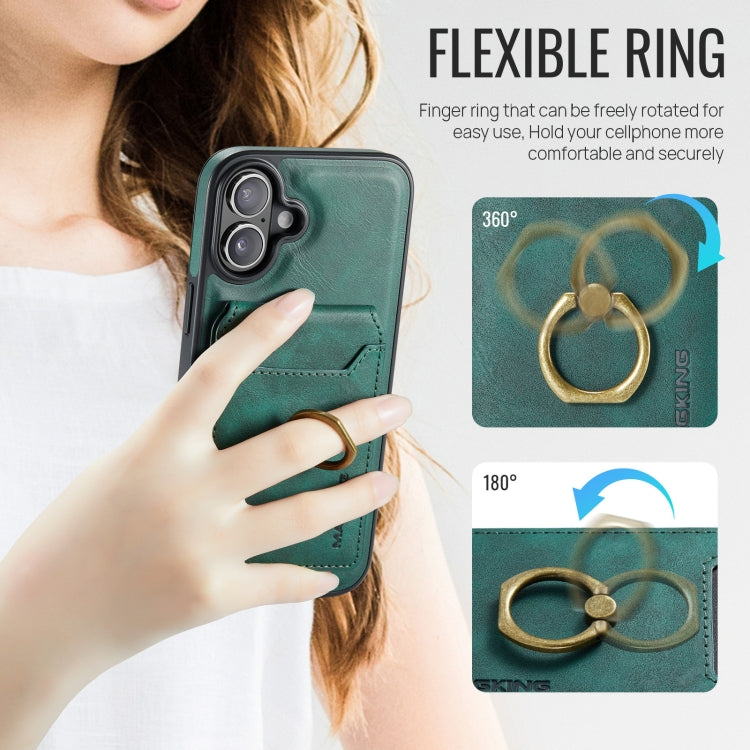 For iPhone 16 MAGKING K1 MagSafe Detachable Wallet RFID Back Cover Phone Case(Green)