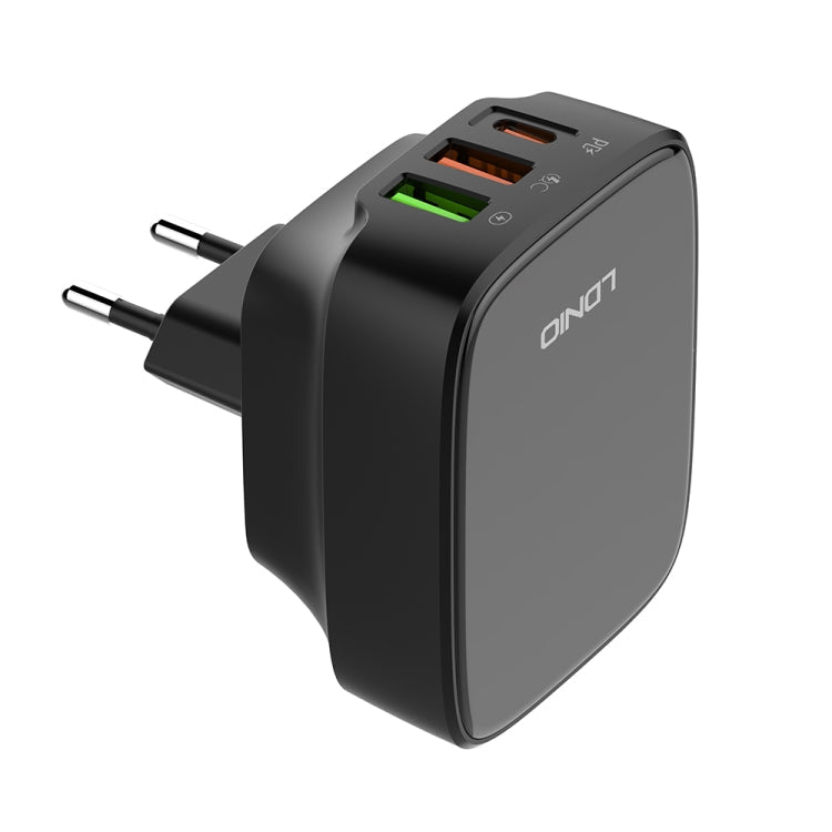 LDNIO Q334 32W Type-C + Dual USB Port Charger with 1m USB-C / Type-C Data Cable, Plug Type:EU Plug(Black)