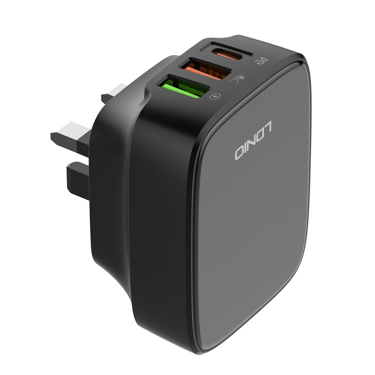 LDNIO Q334 32W Type-C + Dual USB Port Charger with 1m USB-C / Type-C to USB-C / Type-C Data Cable, Plug Type:UK Plug(Black)
