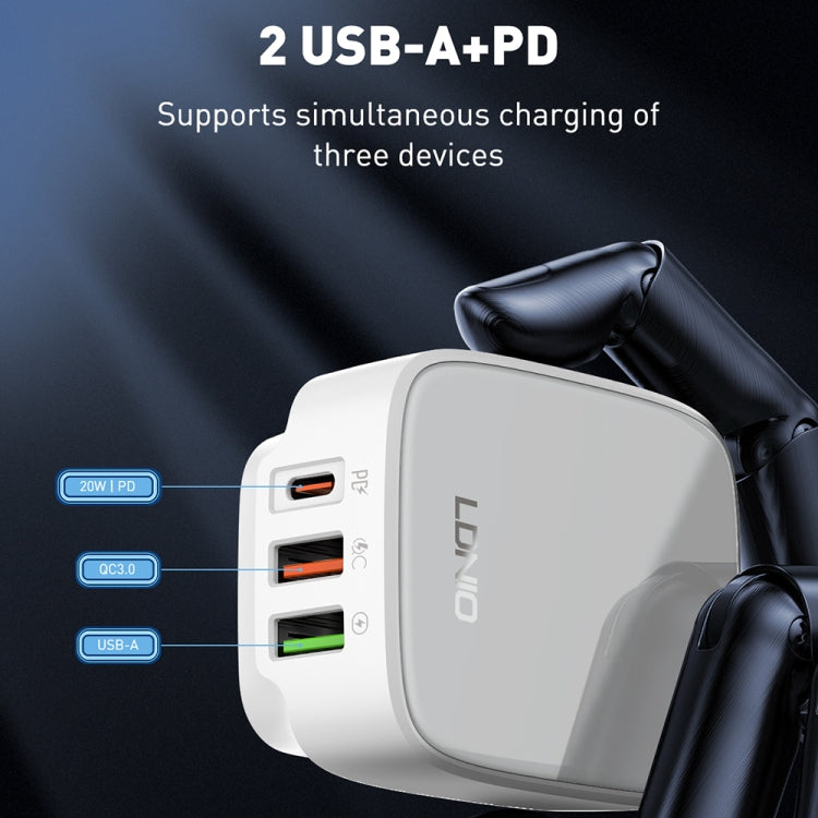 LDNIO Q334 32W Type-C + Dual USB Port Charger with 1m USB-C / Type-C to USB-C / Type-C Data Cable, Plug Type:UK Plug(Black)