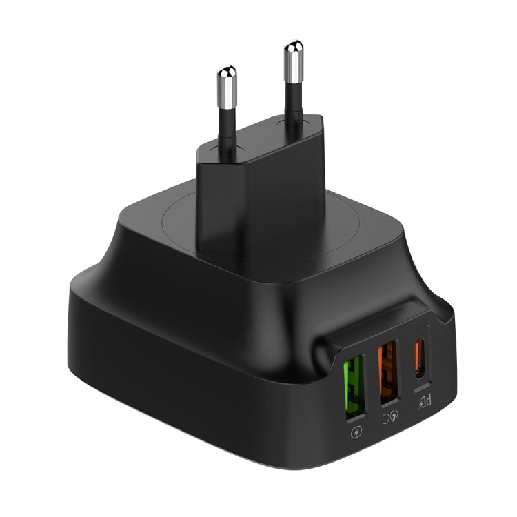 LDNIO Q334 32W Type-C + Dual USB Port Charger with 1m USB-C / Type-C to 8 Pin Data Cable, Plug Type:EU Plug(Black)