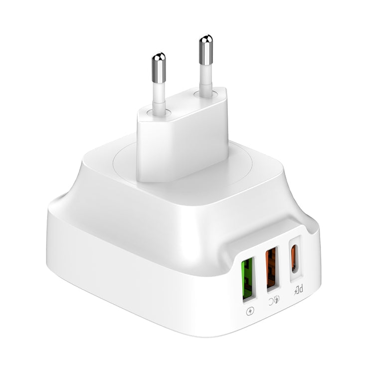 LDNIO Q334 32W Type-C + Dual USB Port Charger with 1m USB-C / Type-C to 8 Pin Data Cable, Plug Type:EU Plug(White)