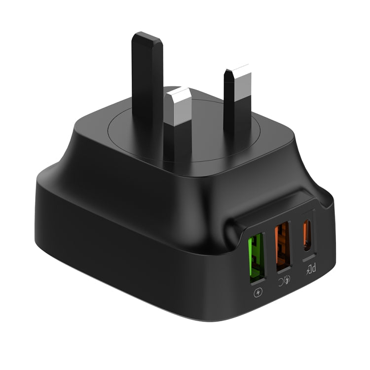 LDNIO Q334 32W Type-C + Dual USB Port Charger with 1m USB-C / Type-C to 8 Pin Data Cable, Plug Type:UK Plug(Black)