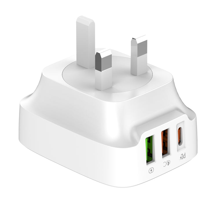 LDNIO Q334 32W Type-C + Dual USB Port Charger with 1m USB-C / Type-C to 8 Pin Data Cable, Plug Type:UK Plug(White)