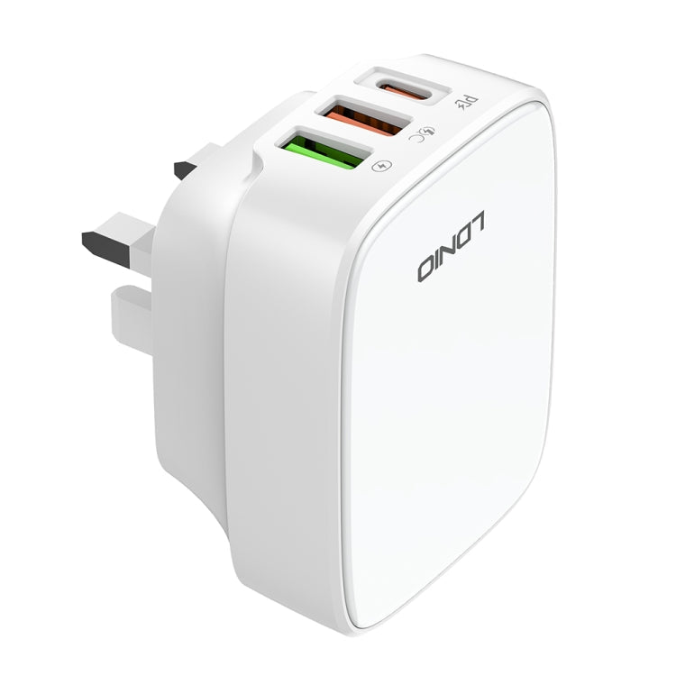 LDNIO Q334 32W Type-C + Dual USB Port Charger with 1m USB-C / Type-C to 8 Pin Data Cable, Plug Type:UK Plug(White)