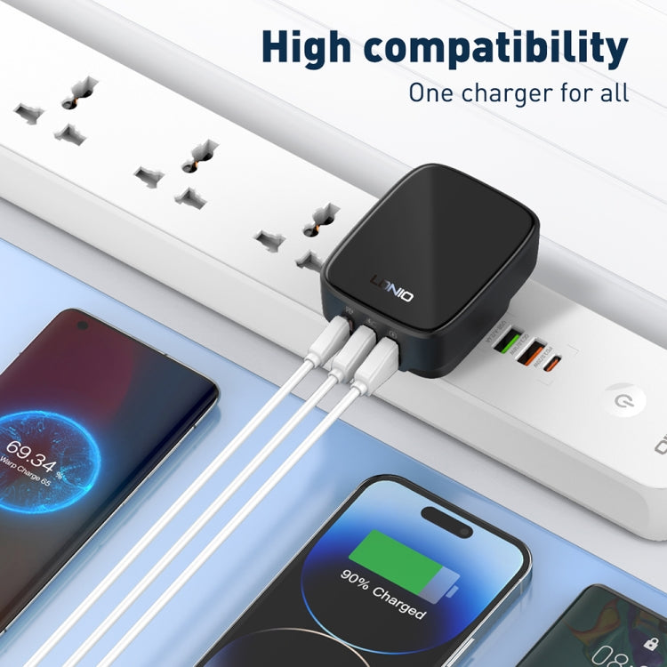 LDNIO Q334 32W Type-C + Dual USB Port Charger with 1m USB-C / Type-C to 8 Pin Data Cable, Plug Type:UK Plug(White)