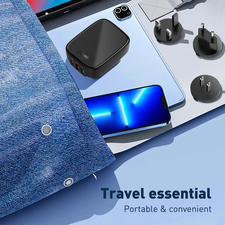 LDNIO Q334 32W Type-C + Dual USB Port Charger with 1m USB-C / Type-C to 8 Pin Data Cable, Plug Type:EU Plug(Black)