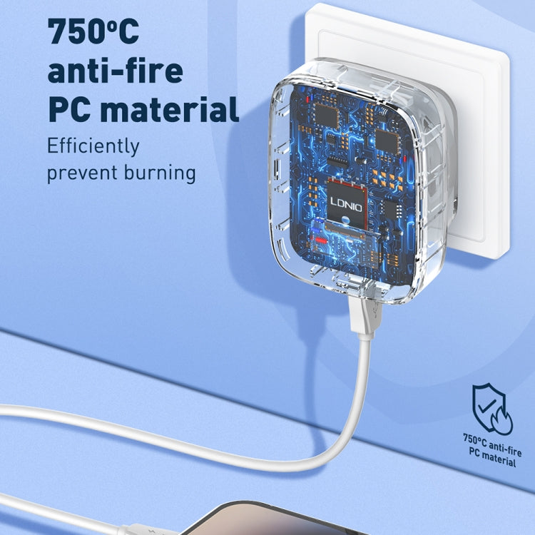 LDNIO Q334 32W Type-C + Dual USB Port Charger with 1m USB-C / Type-C to 8 Pin Data Cable, Plug Type:EU Plug(Black)