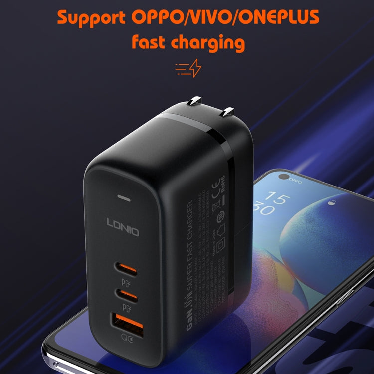 LDNIO Q366 65W USB + Dual Type-C Port Charger with 1m USB-C / Type-C to USB-C / Type-C Data Cable, Plug Type:US Plug(Black)