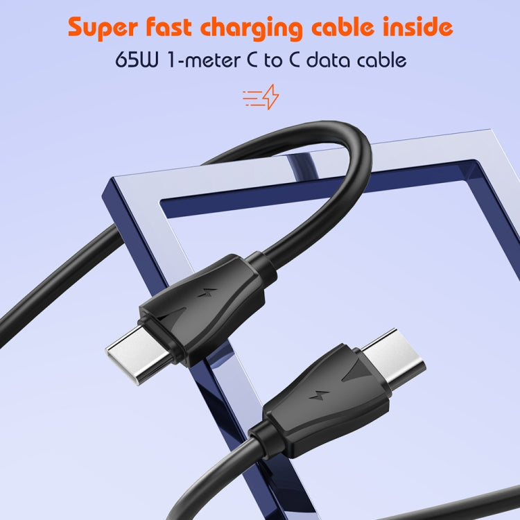 LDNIO Q366 65W USB + Dual Type-C Port Charger with 1m USB-C / Type-C to USB-C / Type-C Data Cable, Plug Type:US Plug(Black)
