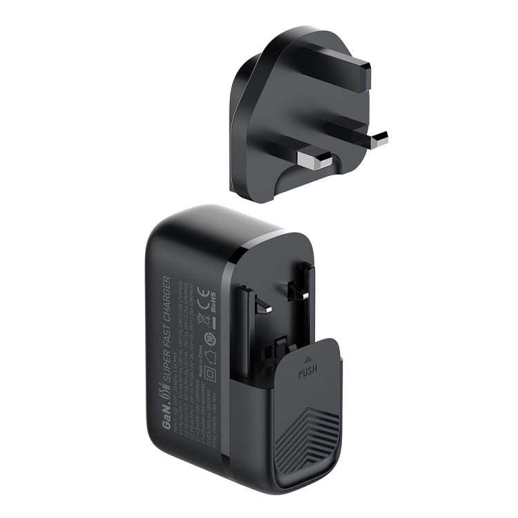 LDNIO Q367 65W GaN 3 x USB-C / Type-C Interface Charger with 1m USB-C / Type-C to USB-C / Type-C Data Cable, Plug Type:UK Plug(Black)