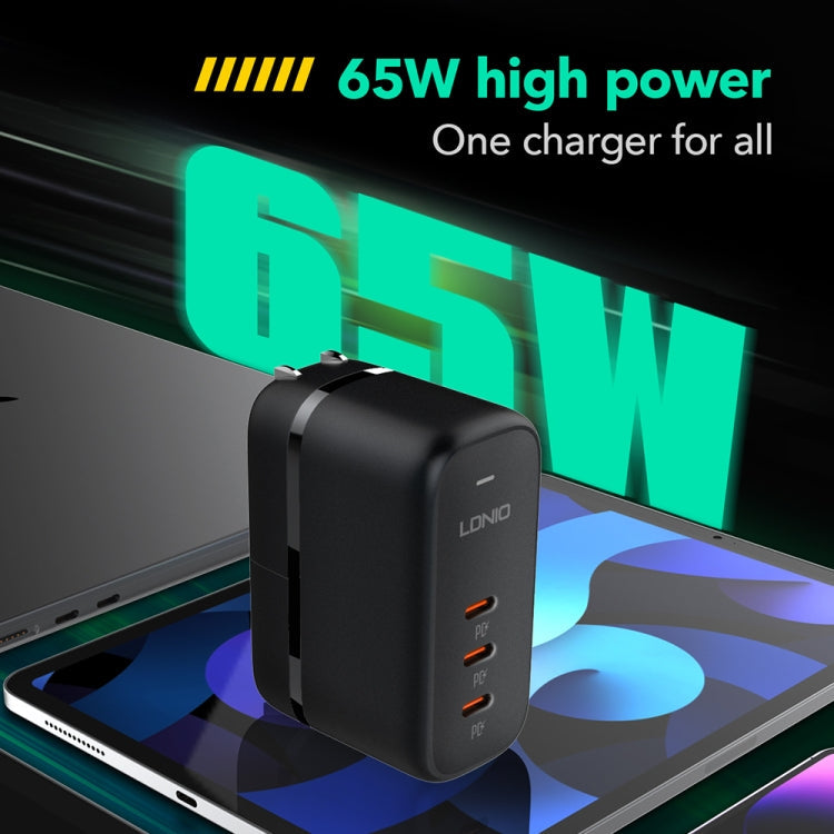 LDNIO Q367 65W GaN 3 x USB-C / Type-C Interface Charger with 1m USB-C / Type-C to USB-C / Type-C Data Cable, Plug Type:US Plug(Black)