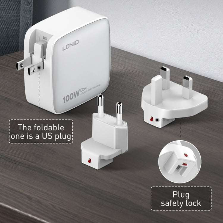 LDNIO Q408 100W GaN USB+3 USB-C / Type-C Interface Charger with 1m 100W USB-C / Type-C to USB-C / Type-C Data Cable, Plug Type:US Plug(White)