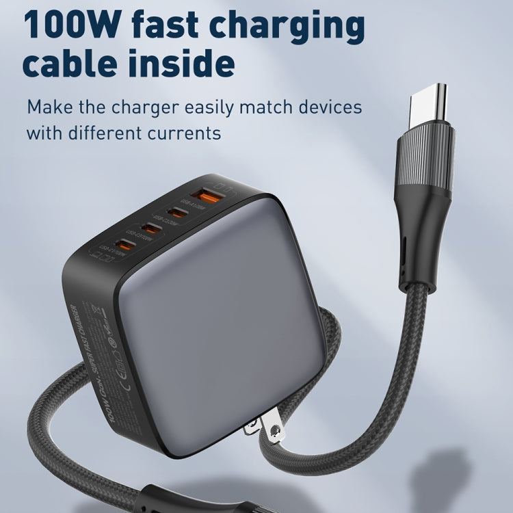LDNIO Q408 100W GaN USB+3 USB-C / Type-C Interface Charger with 1m 100W USB-C / Type-C to USB-C / Type-C Data Cable, Plug Type:UK Plug(White)